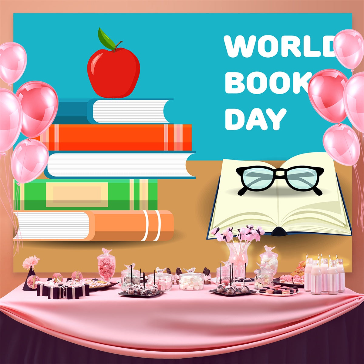 World Book Day Backdrop School Books Apple Backdrop UK CJJ3-65