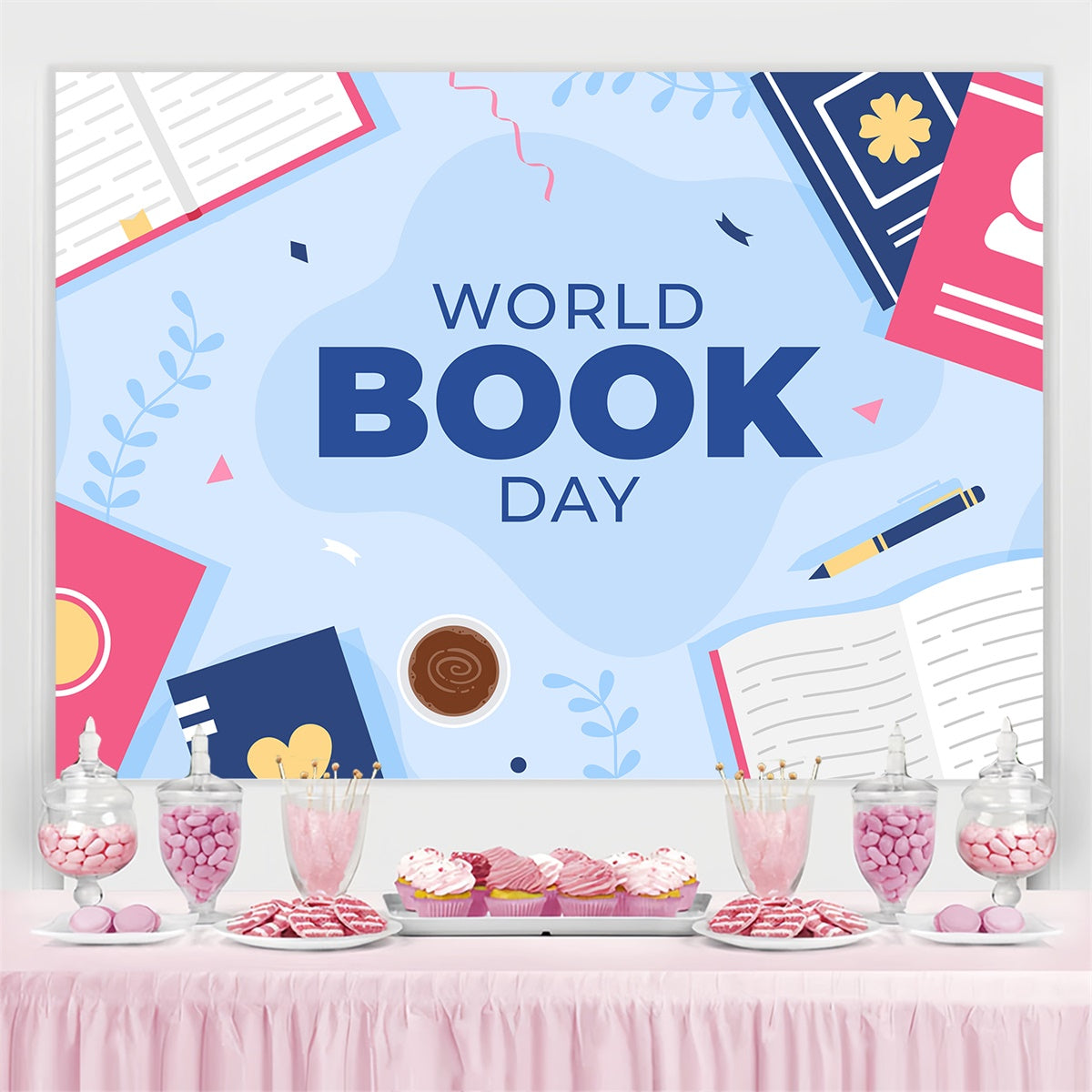World Book Day Backdrop Elegant Books Coffee Backdrop UK CJJ3-68