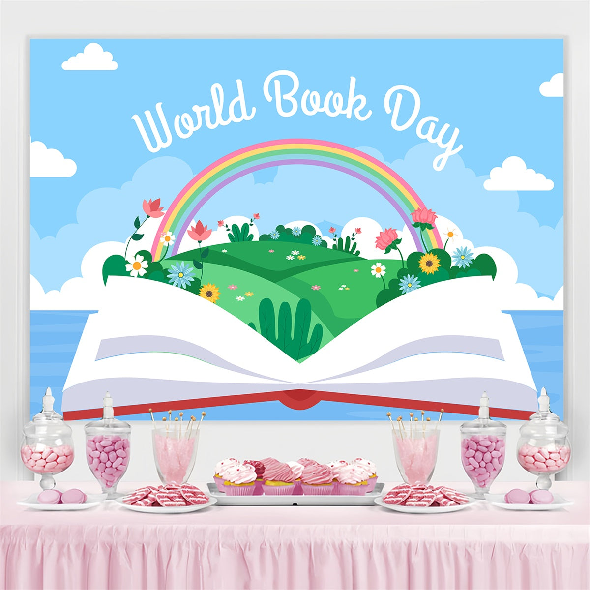 World Book Day Backdrop Colorful Rainbow Book Backdrop UK CJJ3-69