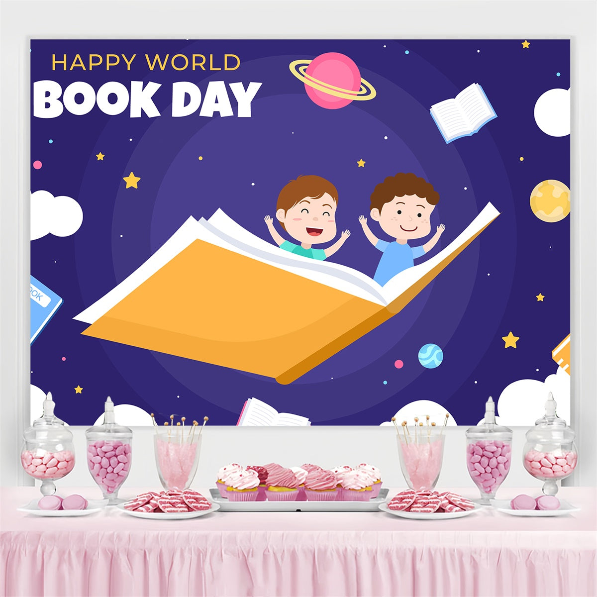 World Book Day Backdrop Flying Storybook Galaxy Backdrop UK CJJ3-70