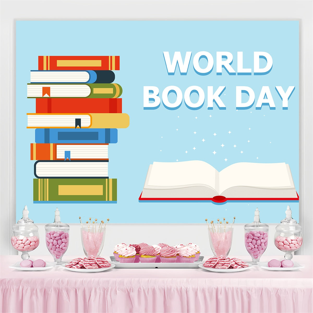 World Book Day Backdrop Storybook Pile Reading Backdrop UK CJJ3-71
