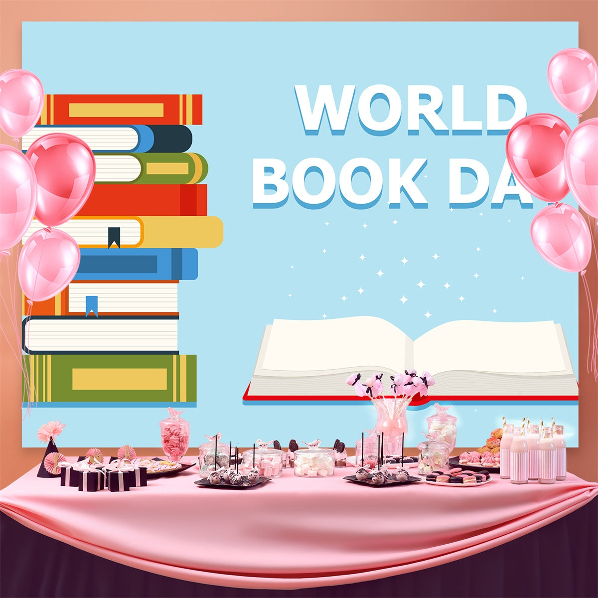 World Book Day Backdrop Storybook Pile Reading Backdrop UK CJJ3-71