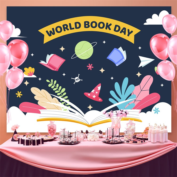 World Book Day Backdrop Floating Books Starry Backdrop UK CJJ3-75