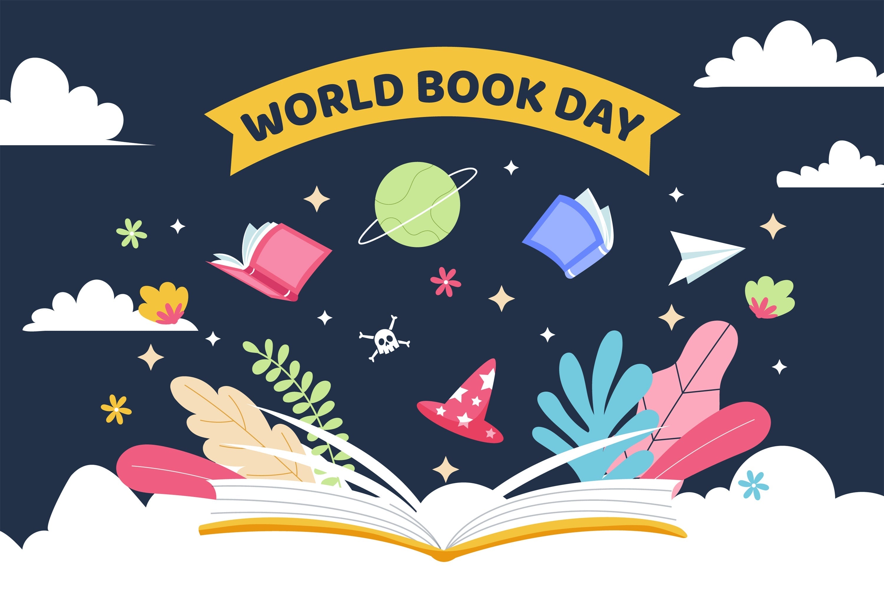 World Book Day Backdrop Floating Books Starry Backdrop UK CJJ3-75