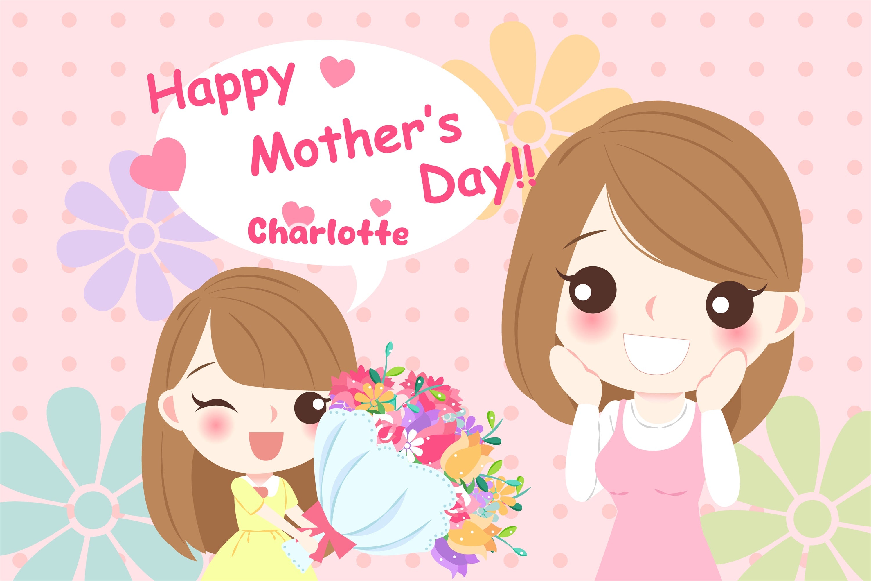 Mothers Day Photo Backdrop Flower Cartoon Pink Custom Backdrop UK CJJ3-90