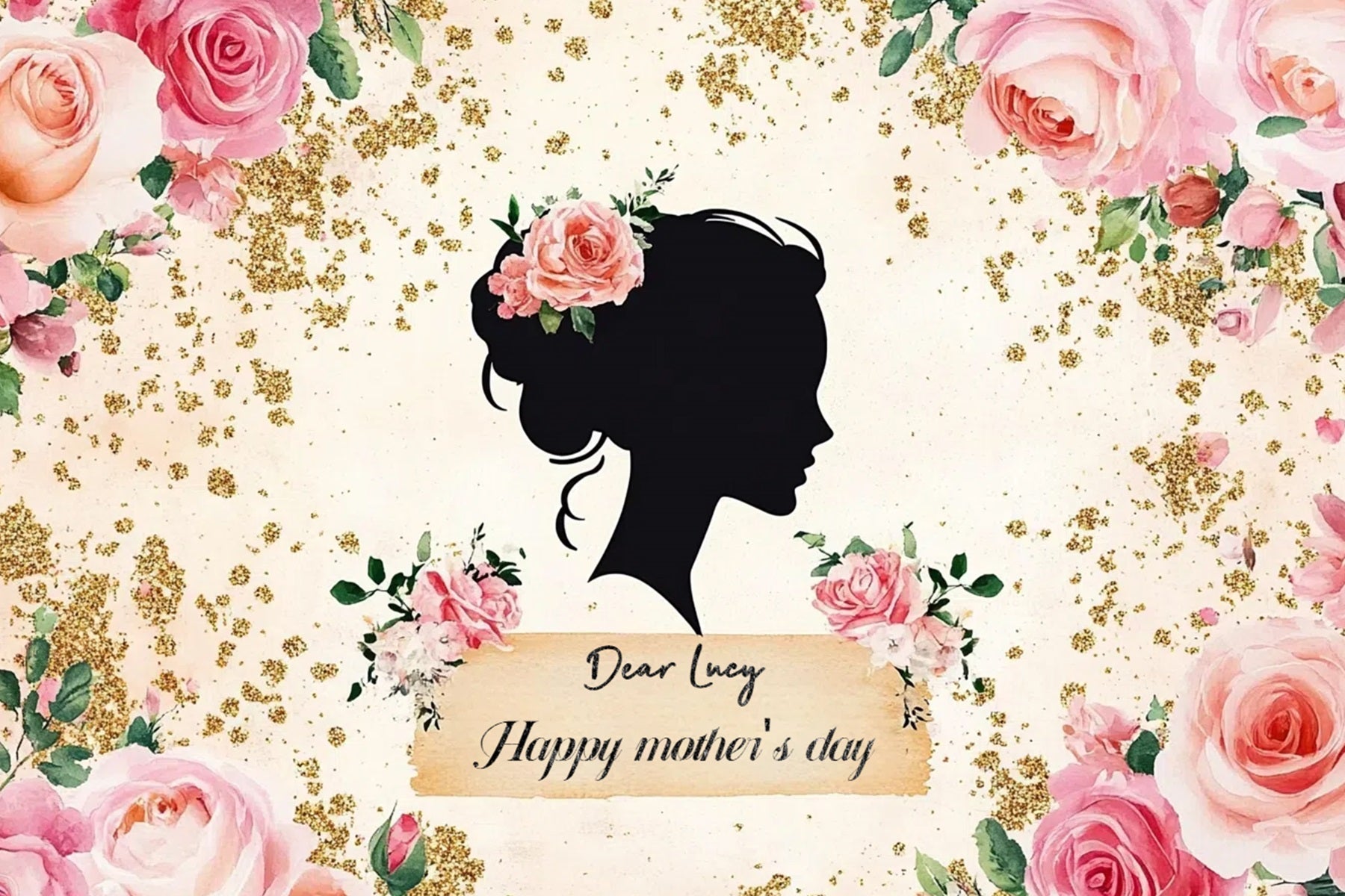 Mother's Day Photo Backdrop Rose Silhouette Gold Customized Backdrop UK CSH-133