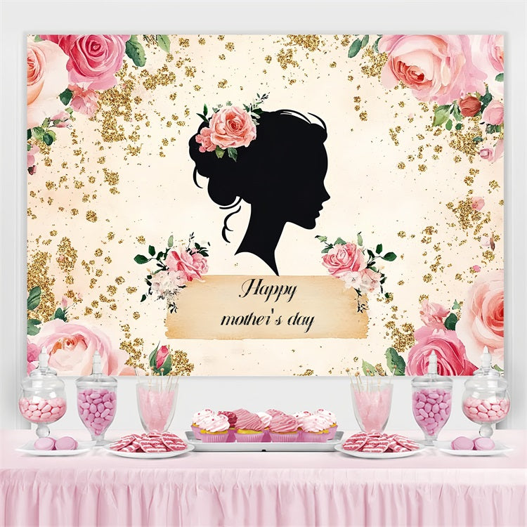 Mother's Day Photo Backdrop Rose Silhouette Gold Customized Backdrop UK CSH-133