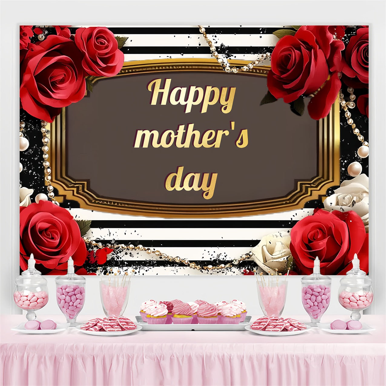 Mother's Day Backdrops Red Rose Stripes Personalised Backdrop UK CSH-134