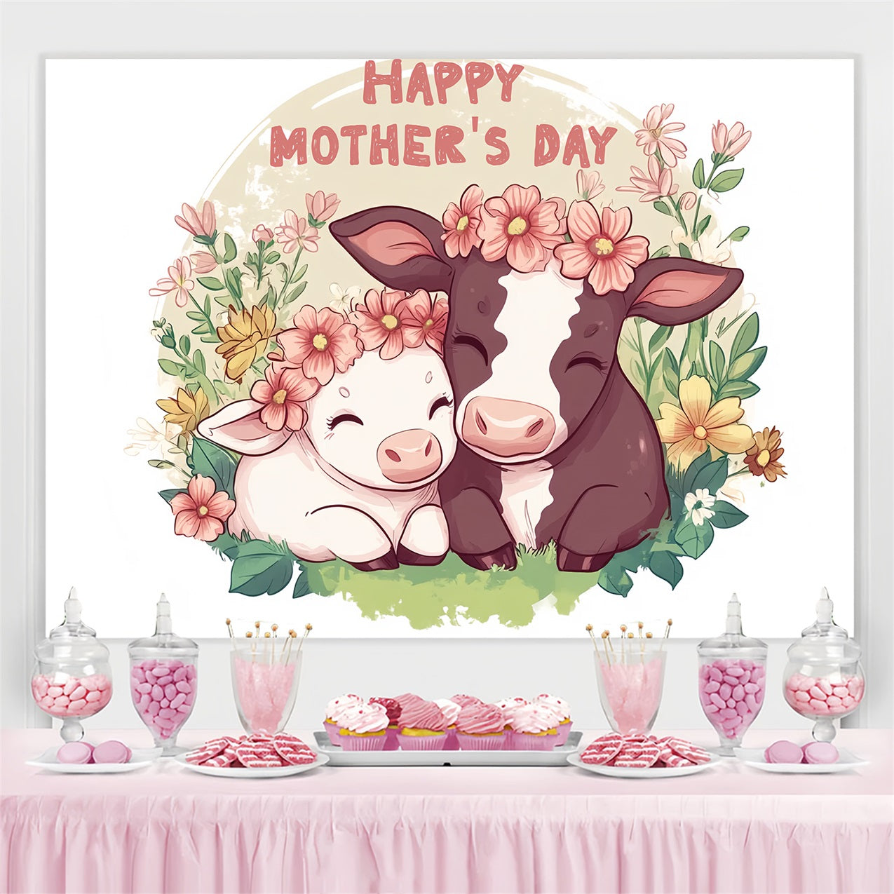 Mothers Day Backdrops Cows Floral Celebration Custom Backdrop UK CSH-136