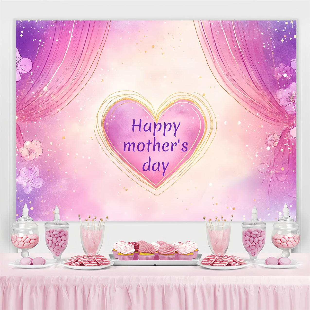 Mothers Day Photo Backdrop Purple Heart Glow Personalised Backdrop UK CSH-138