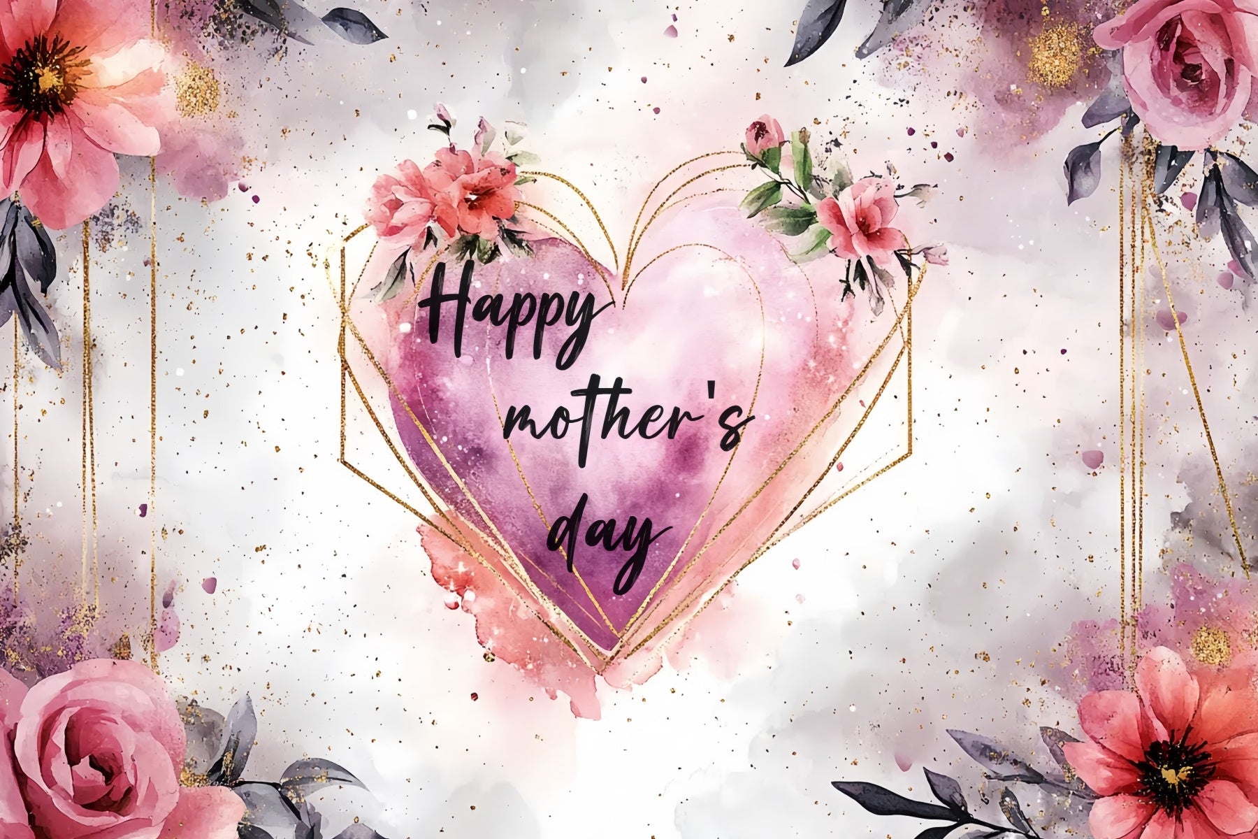 Mothers Day Backdrops Gold Heart Floral Personalized Backdrop UK CSH-139