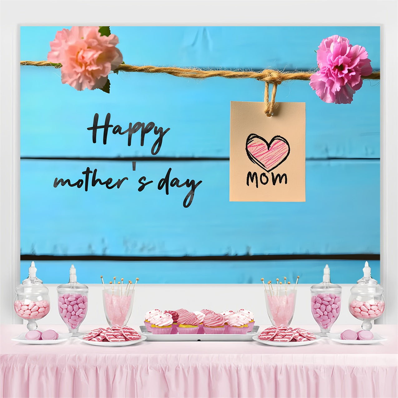 Mothers Day Backdrops Blue Wooden Flower Personalized Backdrop UK CSH-143