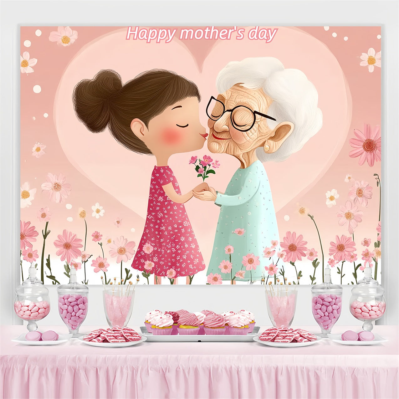 Mothers Day Backdrop Tender Kiss Grandma Custom Backdrop UK CSH-144