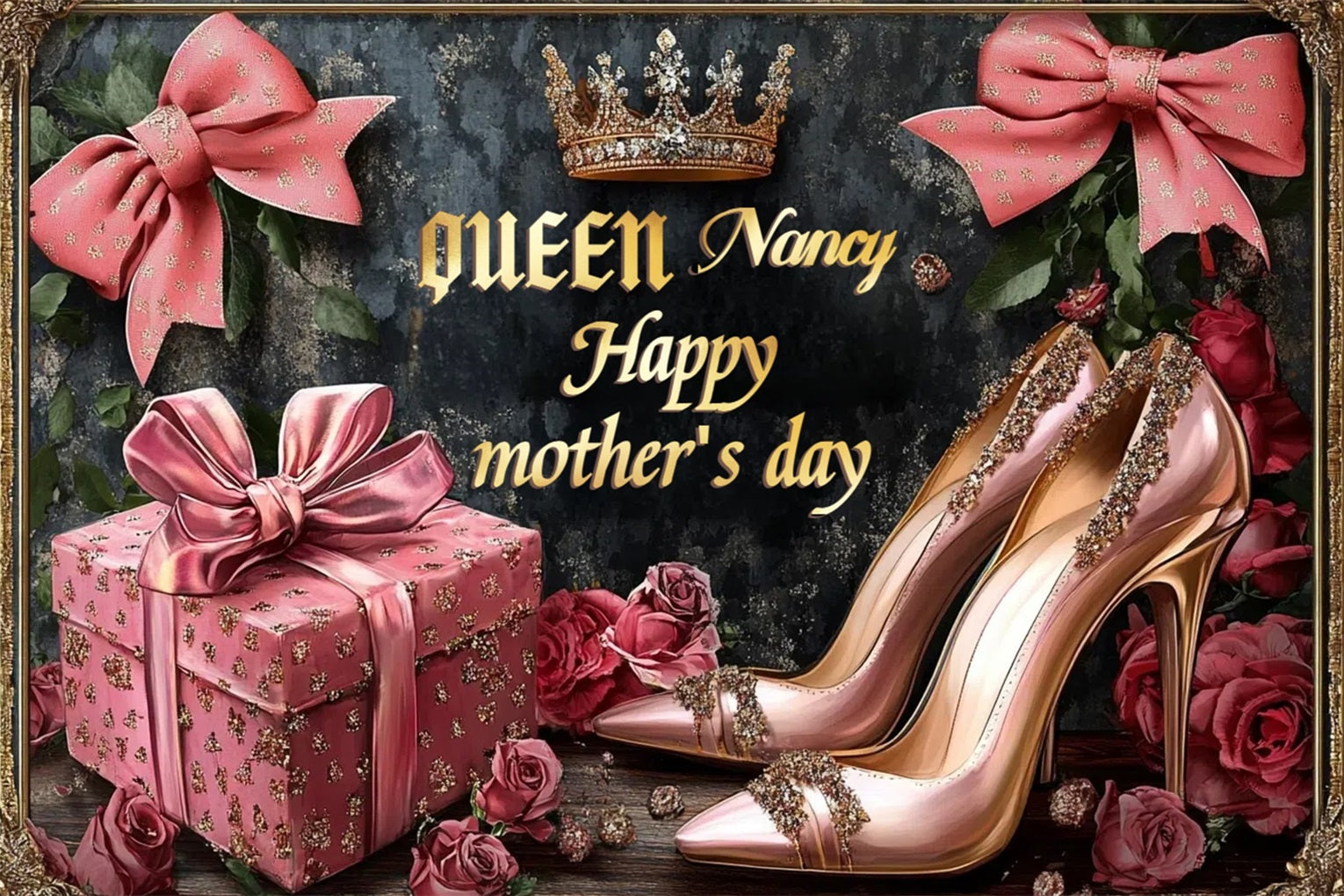Mother's Day Photo Backdrops Crown Roses Shoes Personalized Backdrop UK CSH-147