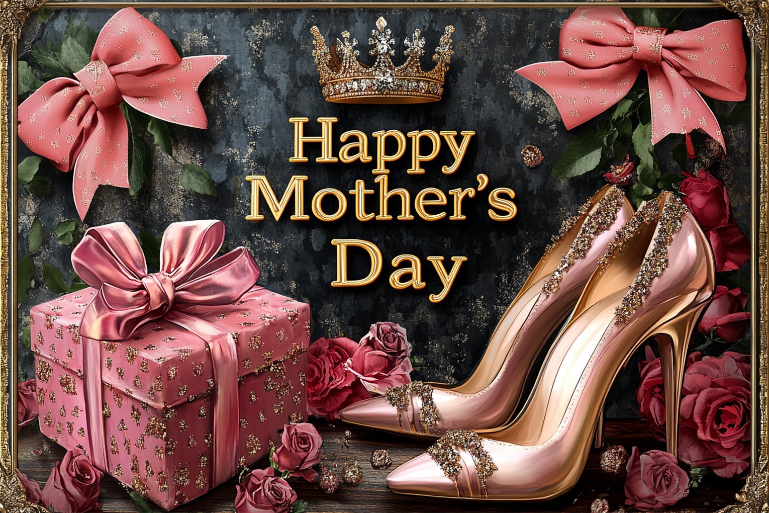 Mother's Day Photo Backdrops Crown Roses Shoes Personalized Backdrop UK CSH-147