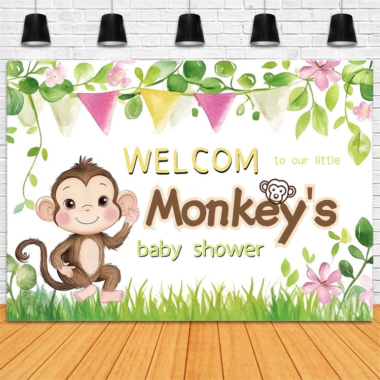 Baby Shower Backdrop Ideas Playful Monkey Flower Welcome Backdrop UK CSH2-205