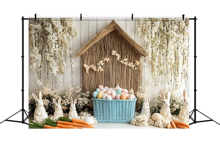 Easter Backdrop White Bunny Garden Colorful Eggs Backdrop UK CSH2-3