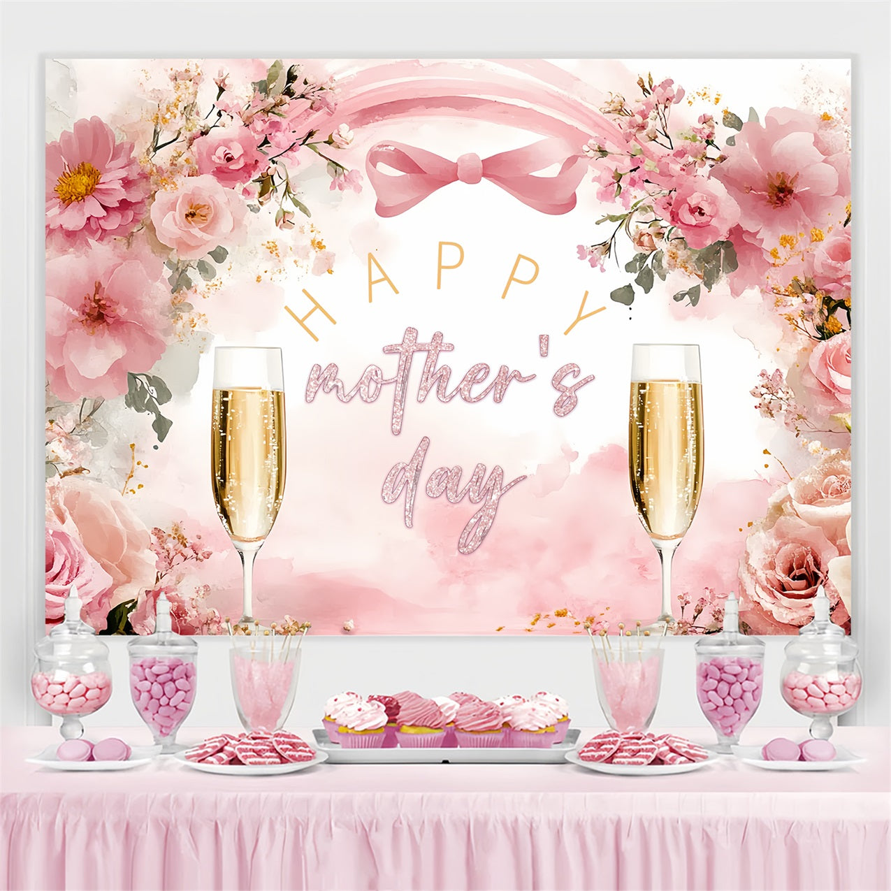 Backdrop For Mothers Day Floral Champagne Toast Customized Backdrop UK CSH3-149