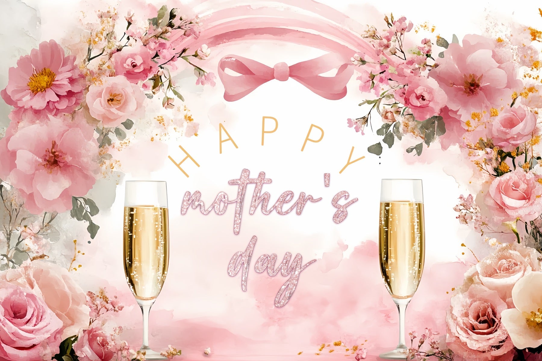 Backdrop For Mothers Day Floral Champagne Toast Customized Backdrop UK CSH3-149