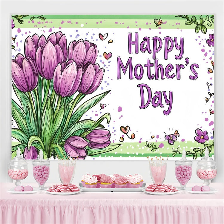Backdrop For Mother's Day Hand-Painted Purple Tulips Personalised Backdrop UK CSH3-150