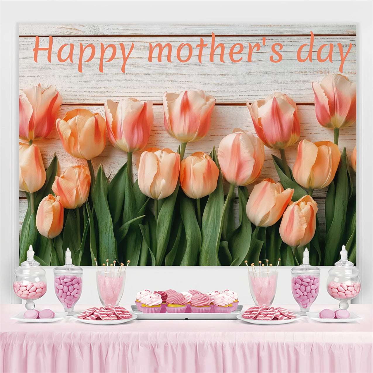 Mothers Day Backdrop Wooden Board Tulip Customized Backdrop UK CSH3-161