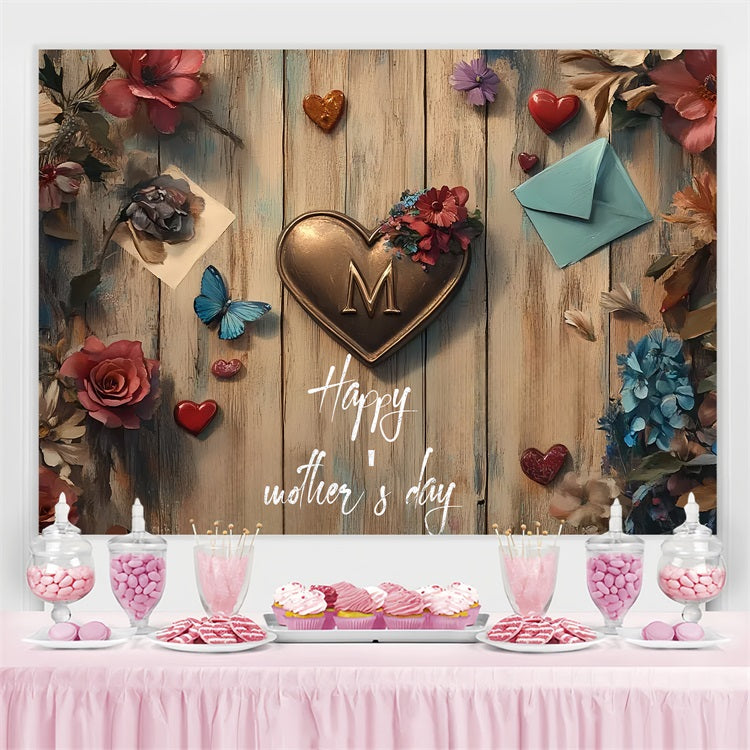 Mothers Day Backdrops Vintage Wooden Heart Customized Backdrop UK CSH3-165