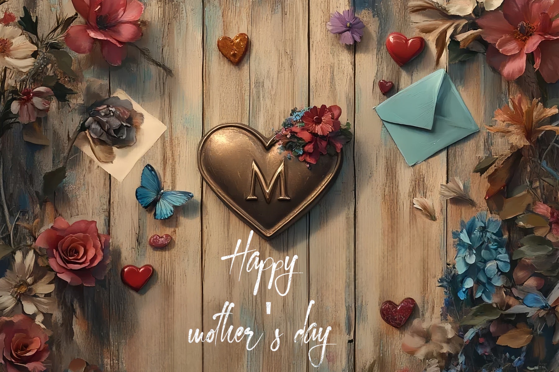 Mothers Day Backdrops Vintage Wooden Heart Customized Backdrop UK CSH3-165