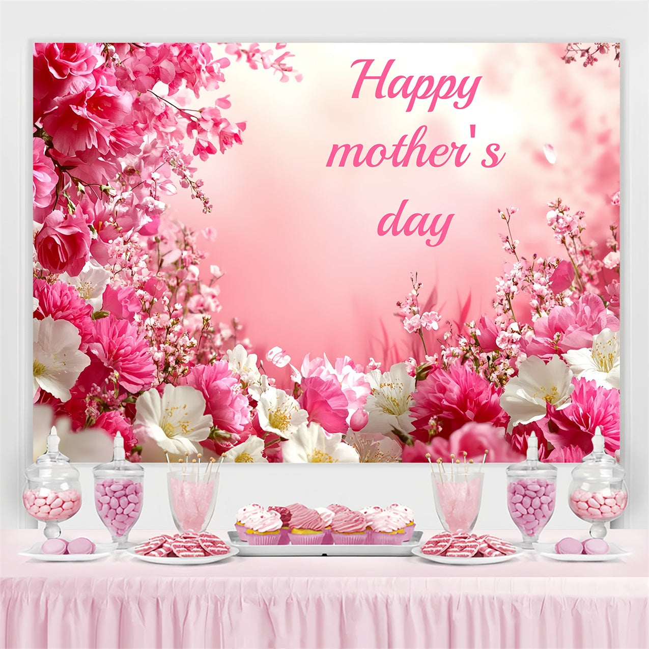 Mothers Day Photo Backdrop Blush Floral Wonderland Personalized Backdrop UK CSH3-167