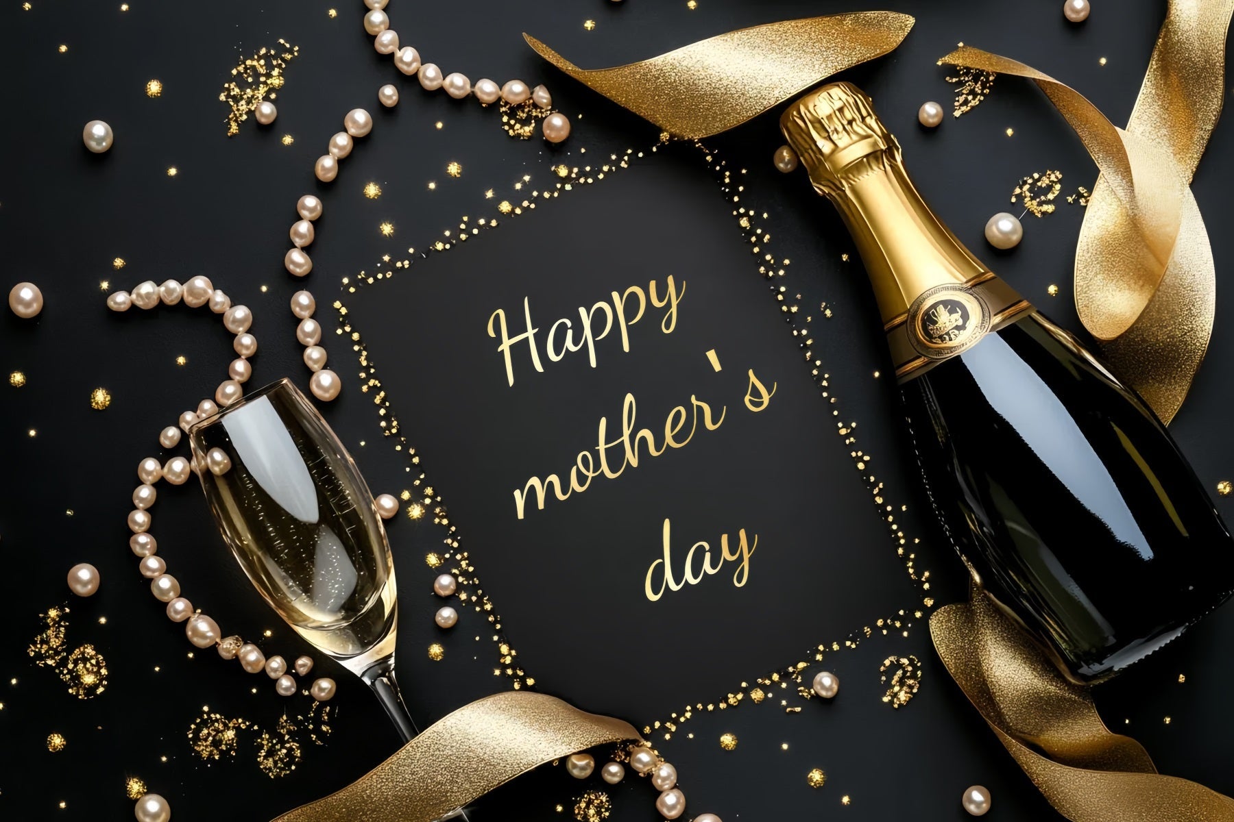 Backdrops For Mother's Day Gold Champagne Pearls Personalised Backdrop UK CSH3-174