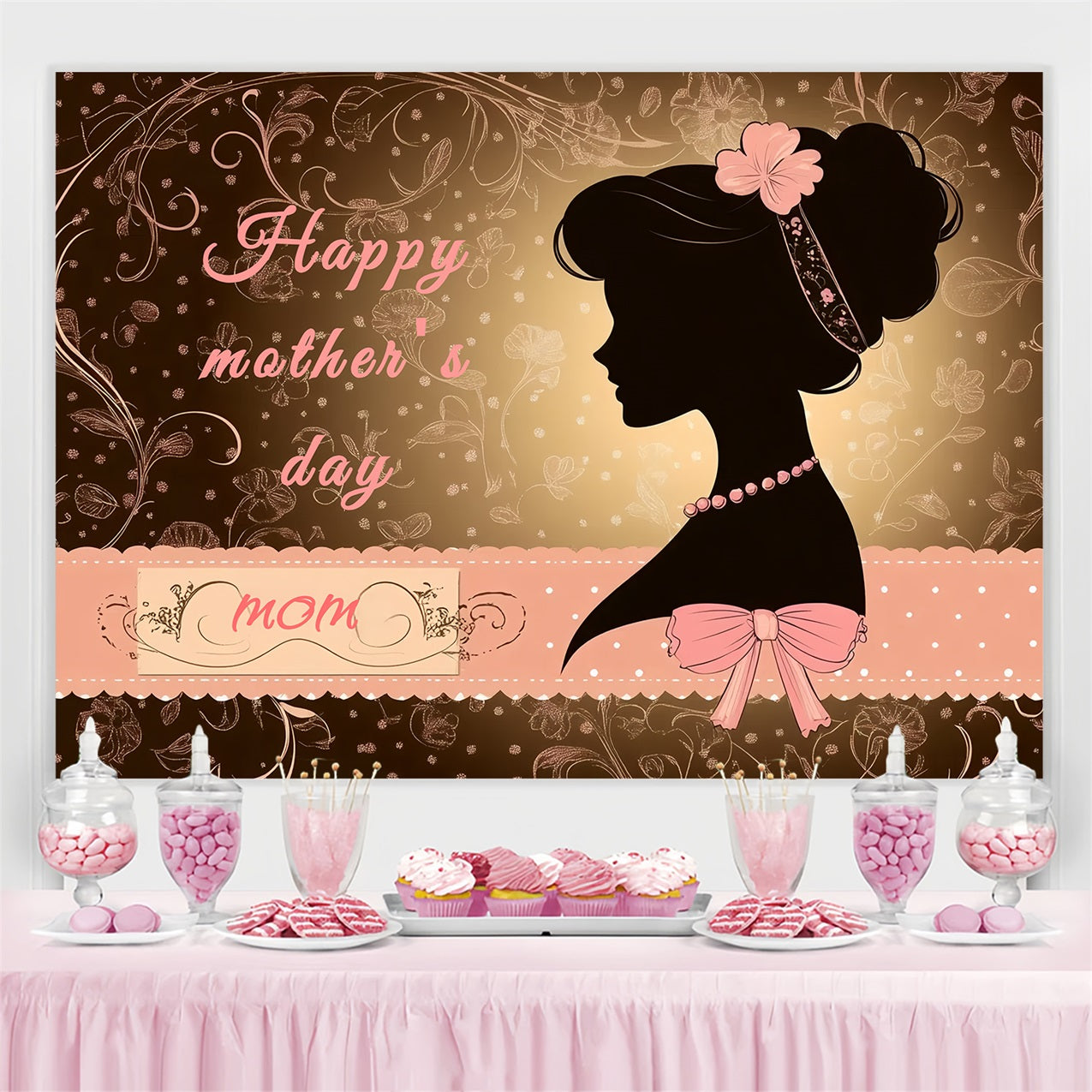 Backdrop For Mothers Day Floral Art Silhouette Personalised Backdrop UK CSH3-178