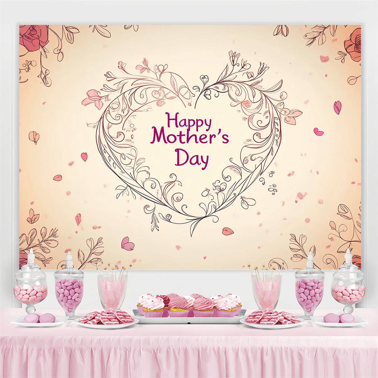 Backdrops For Mother's Day Floral Heart Personalized Backdrop UK CSH3-183