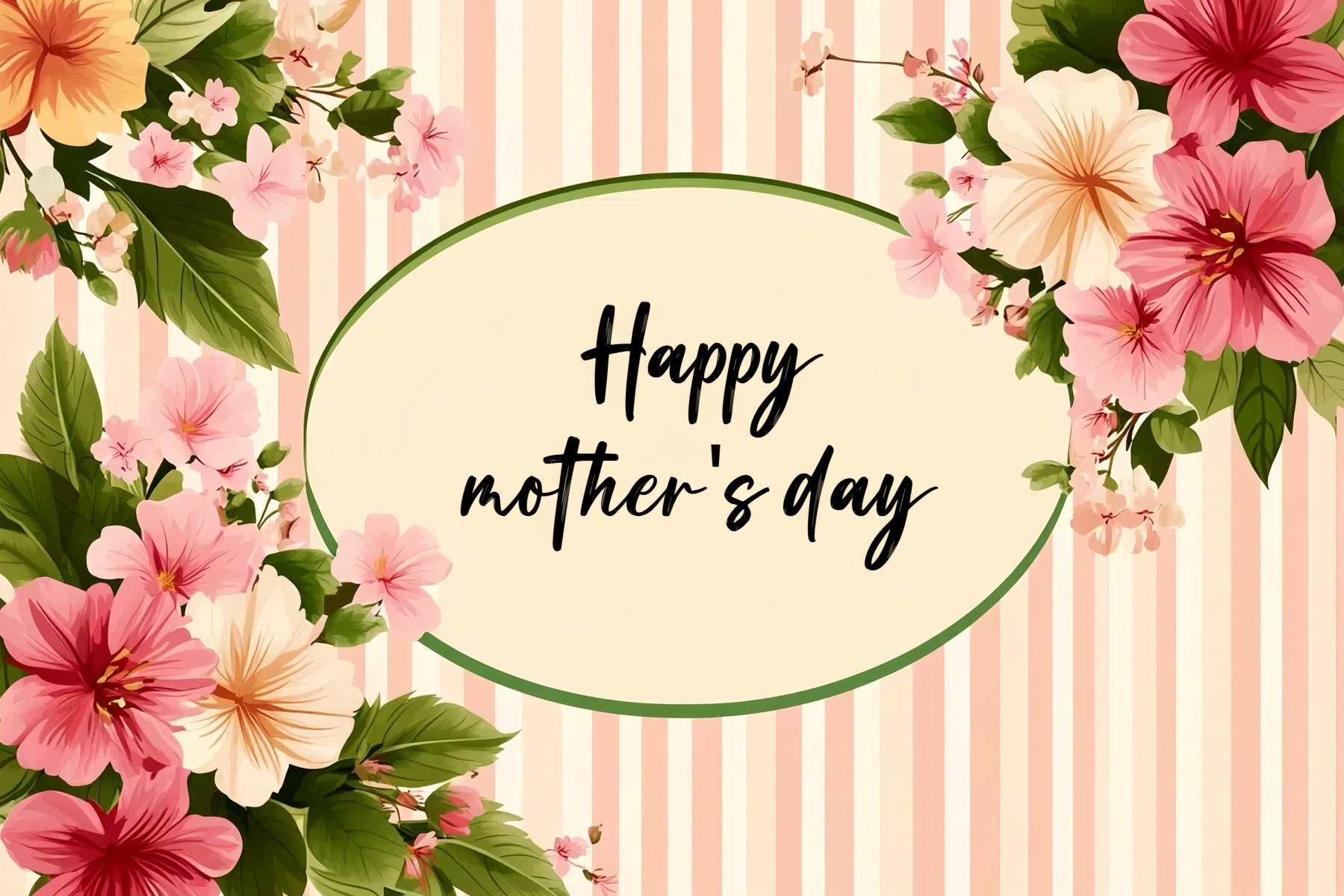 Happy Mothers Day Backdrop Floral Striped Personalized Backdrop UK CSH3-187