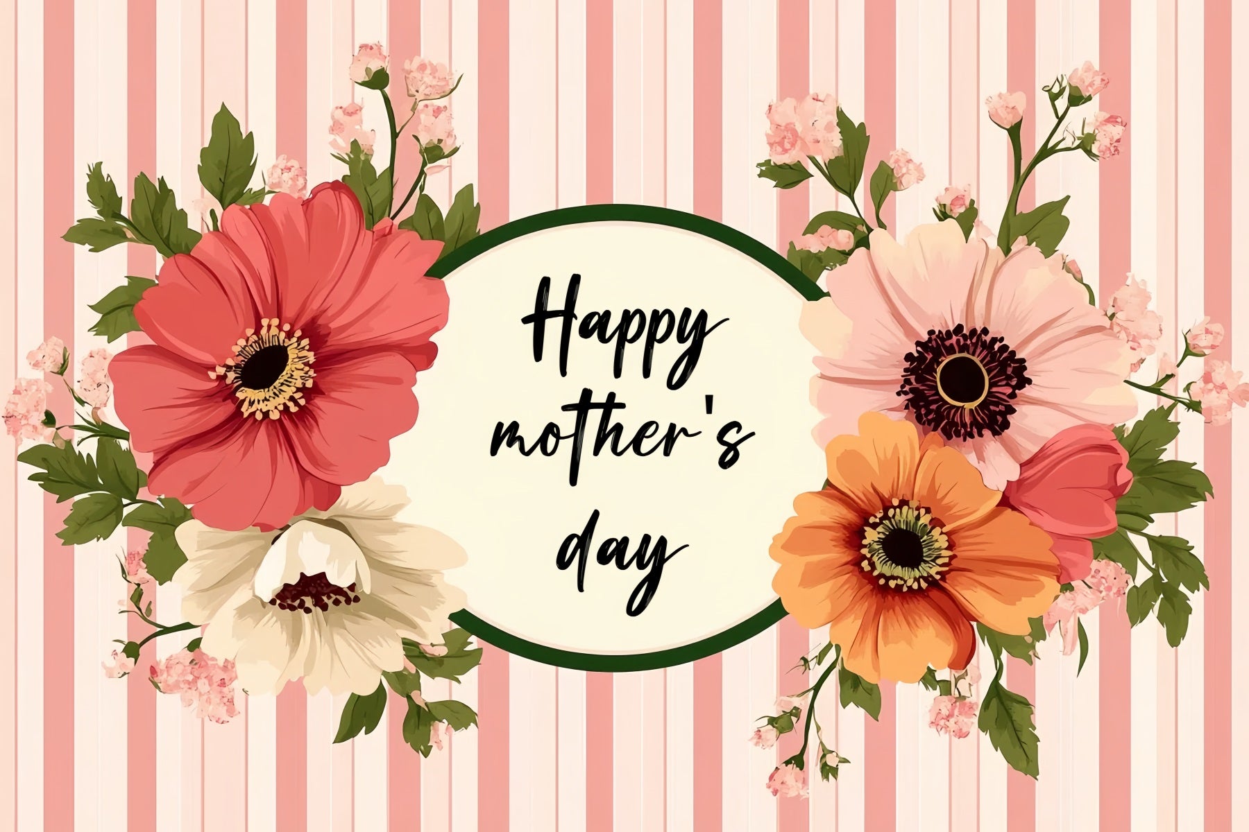 Backdrop Mother's Day Vintage Stripes Floral Custom Backdrop UK CSH3-189