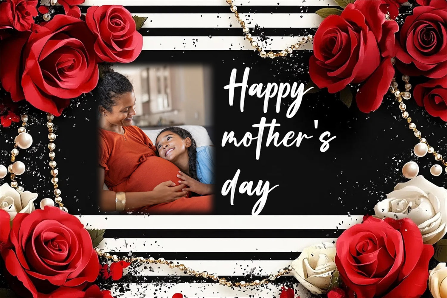 Mothers Day Backdrop Striped Elegance Rose Personalised Backdrop UK CSH3-196
