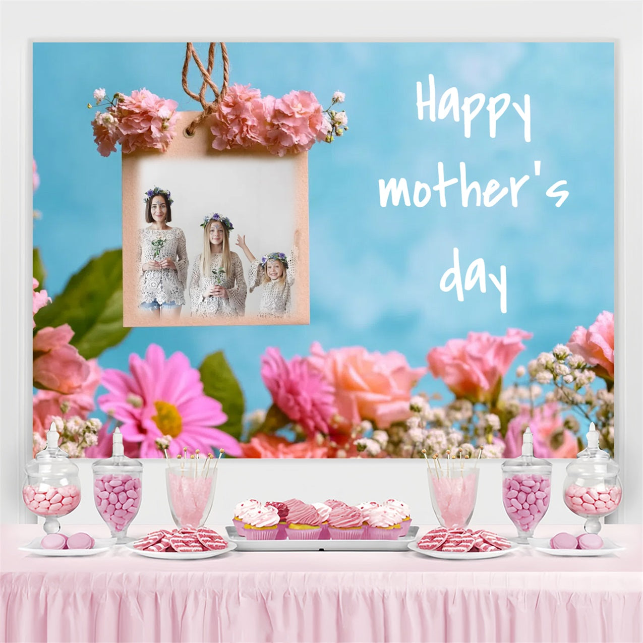 Mothers Day Backdrops Hanging Floral Frame Customized Backdrop UK CSH3-199