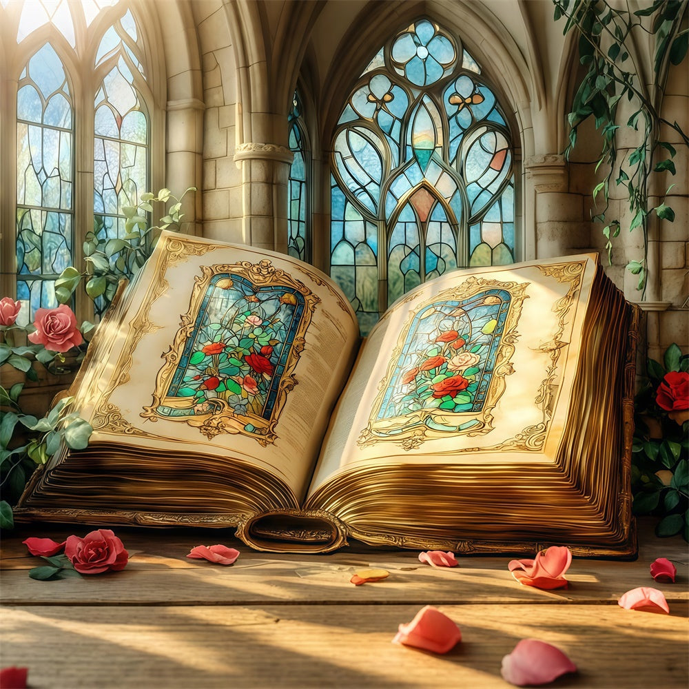 Back To School Backdrop Stained Glass Enchanted Book Backdrop UK CSH3-22