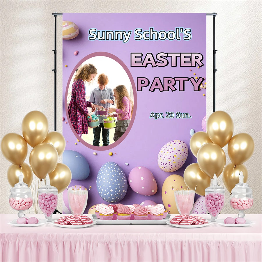 Easter Egg Backdrop Purple Egg Party Personalised Backdrop UK CSH3-223