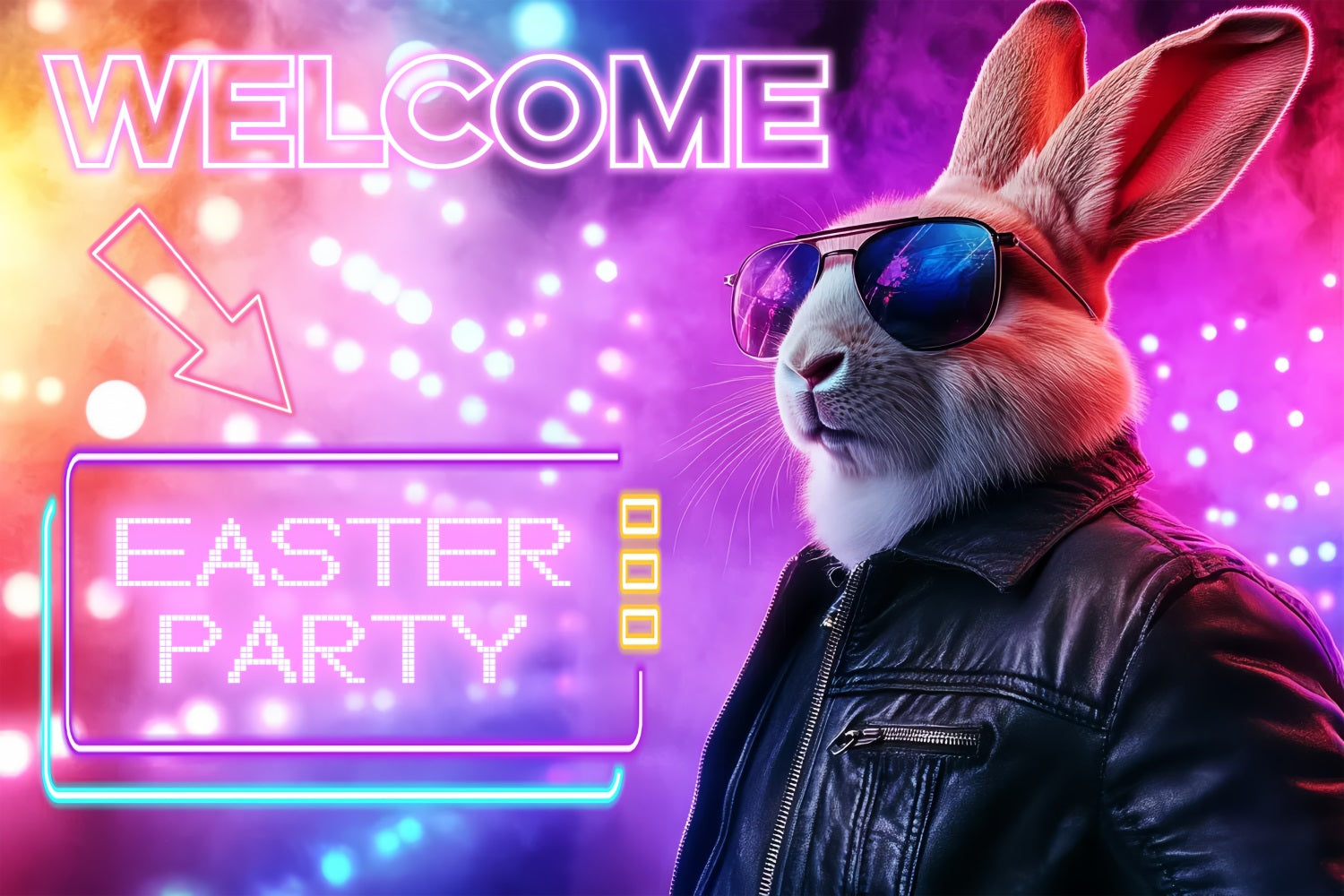 Easter Photo Backdrops Neon Bunny Party Personalised Backdrop UK CSH3-230