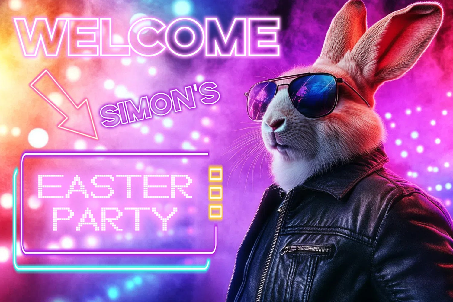 Easter Photo Backdrops Neon Bunny Party Personalised Backdrop UK CSH3-230