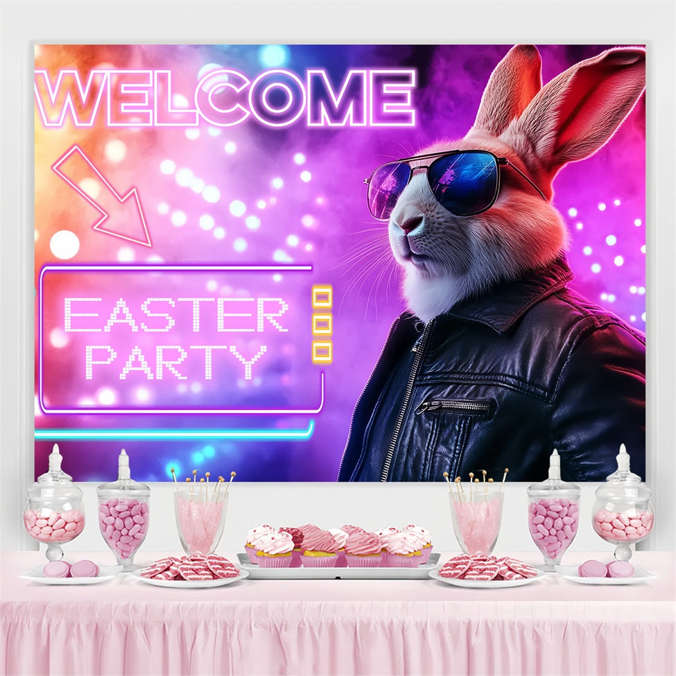 Easter Photo Backdrops Neon Bunny Party Personalised Backdrop UK CSH3-230