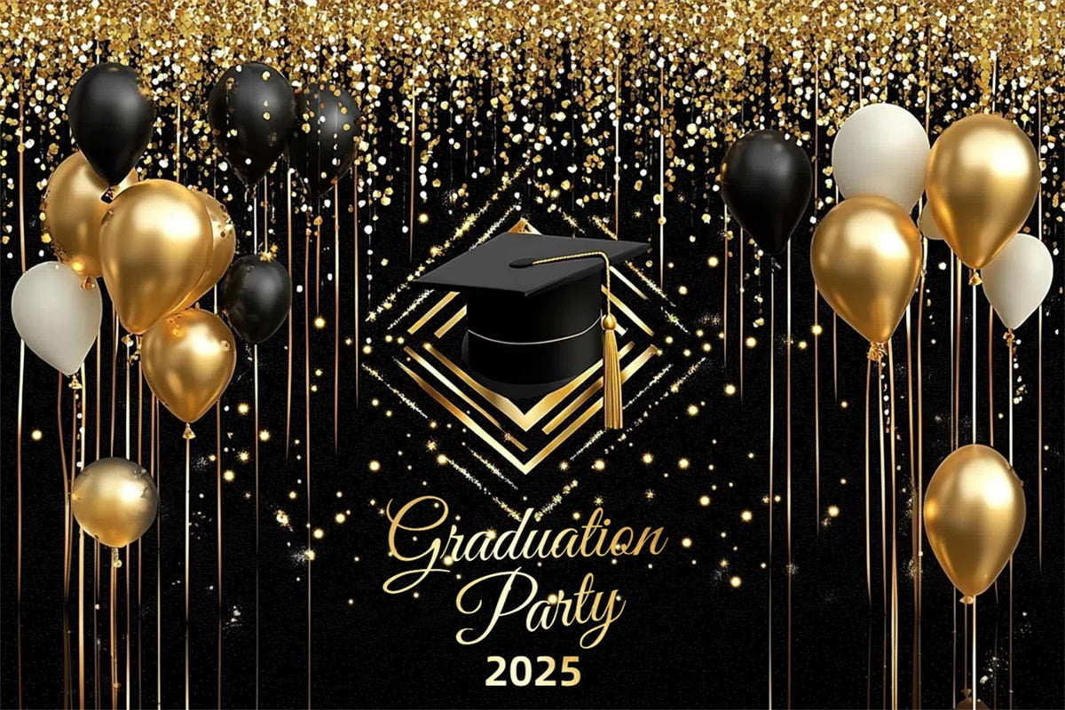 Graduation Backdrops Glittering Balloons Graduation Party Backdrop UK CSH3-245