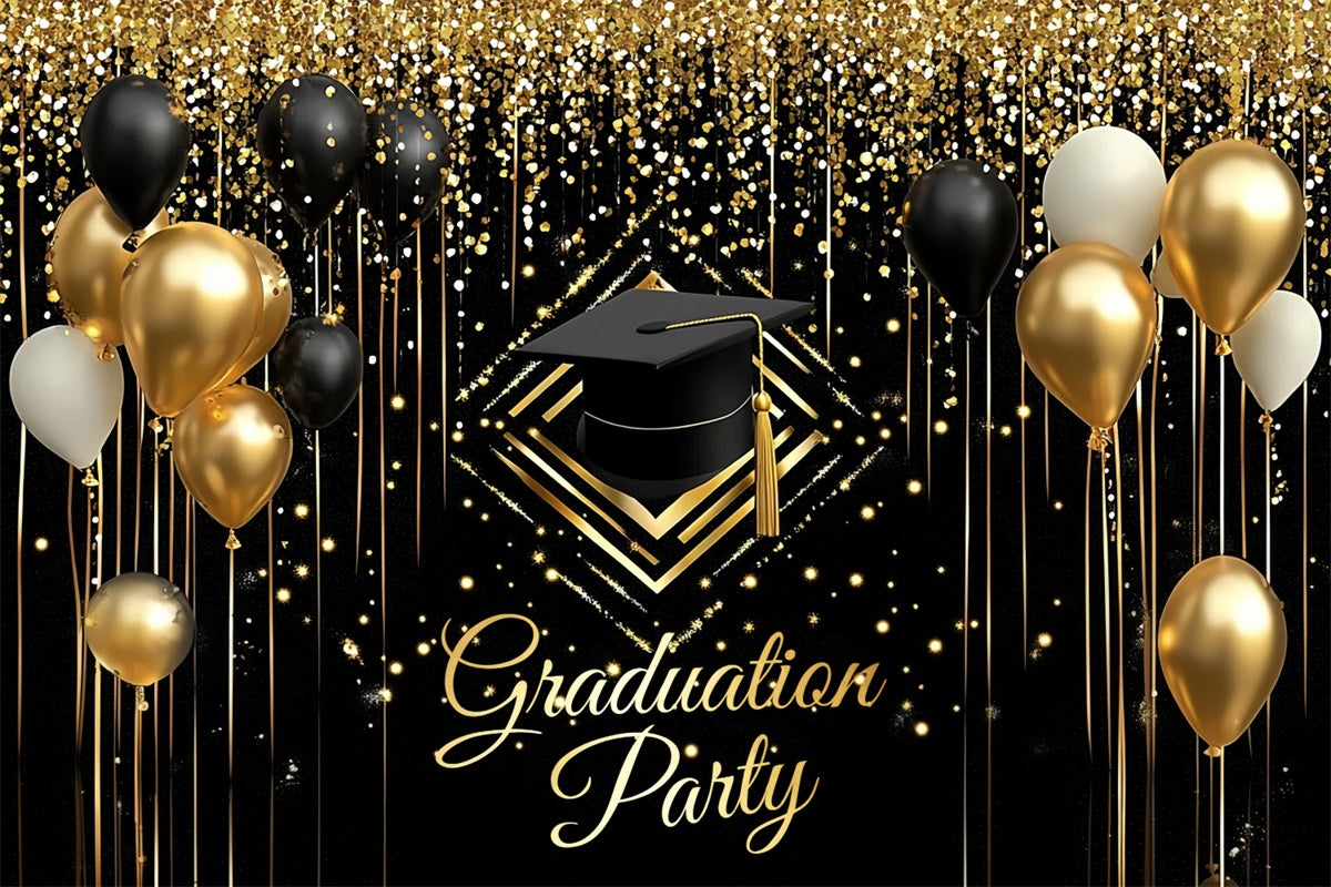 Graduation Backdrops Glittering Balloons Graduation Party Backdrop UK CSH3-245
