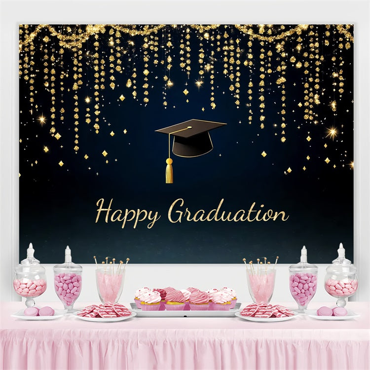 Graduated Backdrop Hanging Gold Glitter Graduation Party Backdrop UK CSH3-246