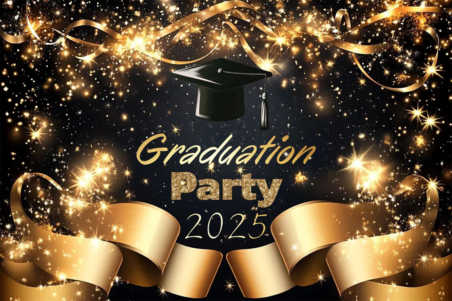 Graduated Backdrop Golden Ribbon Sparkle Graduation Party Backdrop UK CSH3-248