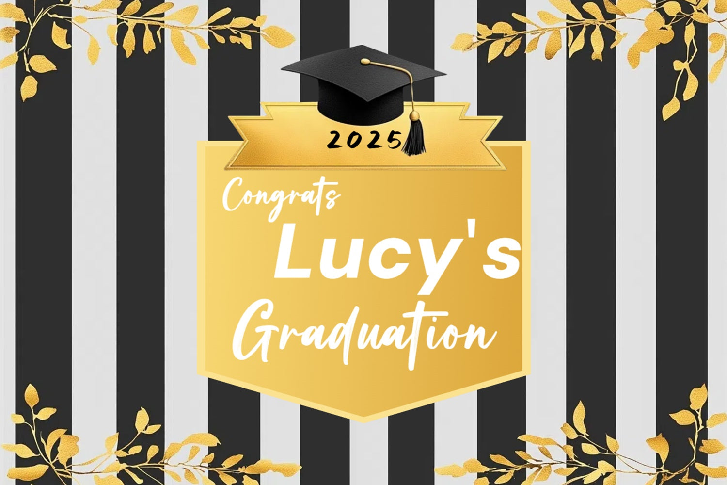 Customized Graduation Backdrop Black White Stripes Graduation Party Backdrop UK CSH3-253