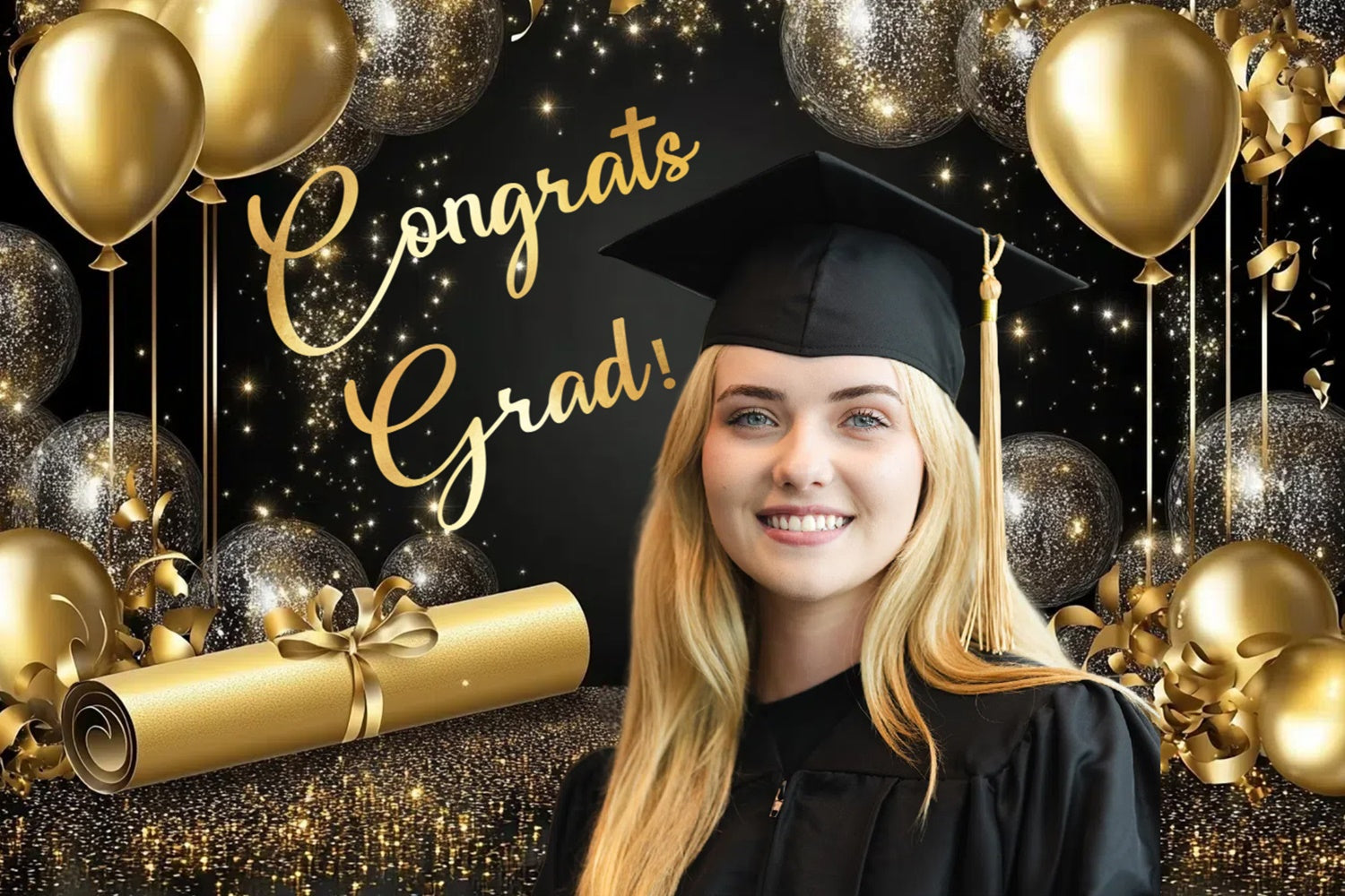 Custom Graduation Photo Backdrop Gold Theme Graduation Party Backdrop UK CSH3-269