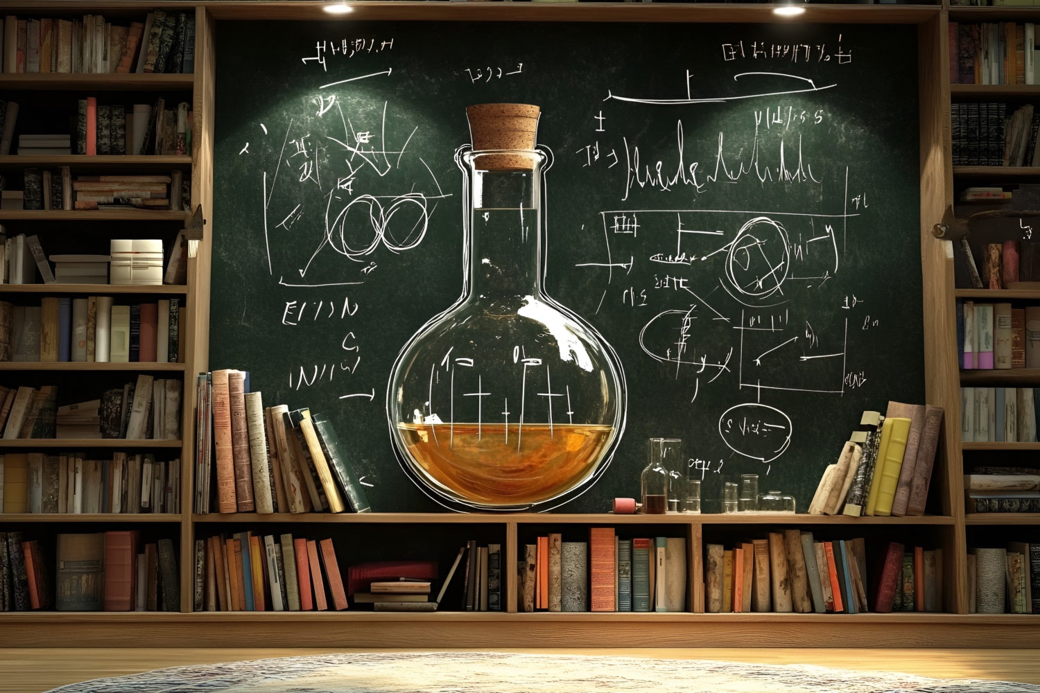 Back To School Backdrop Bookcase Blackboard Science Backdrop UK CSH3-27