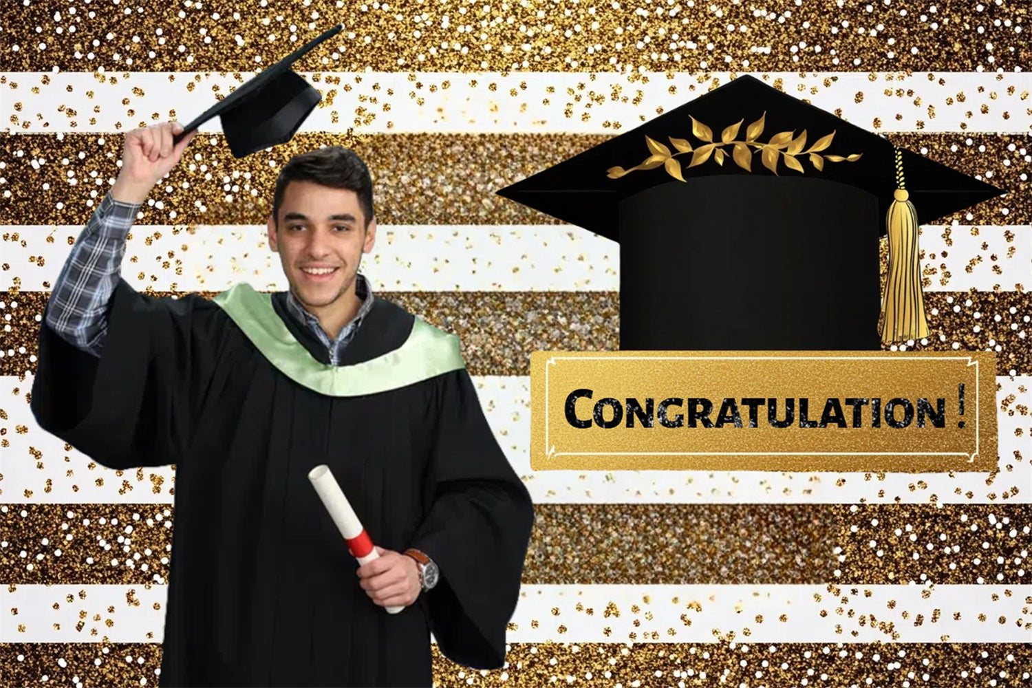 Custom Graduation Backdrop Sparkling Stripe Graduation Party Backdrop UK CSH3-270