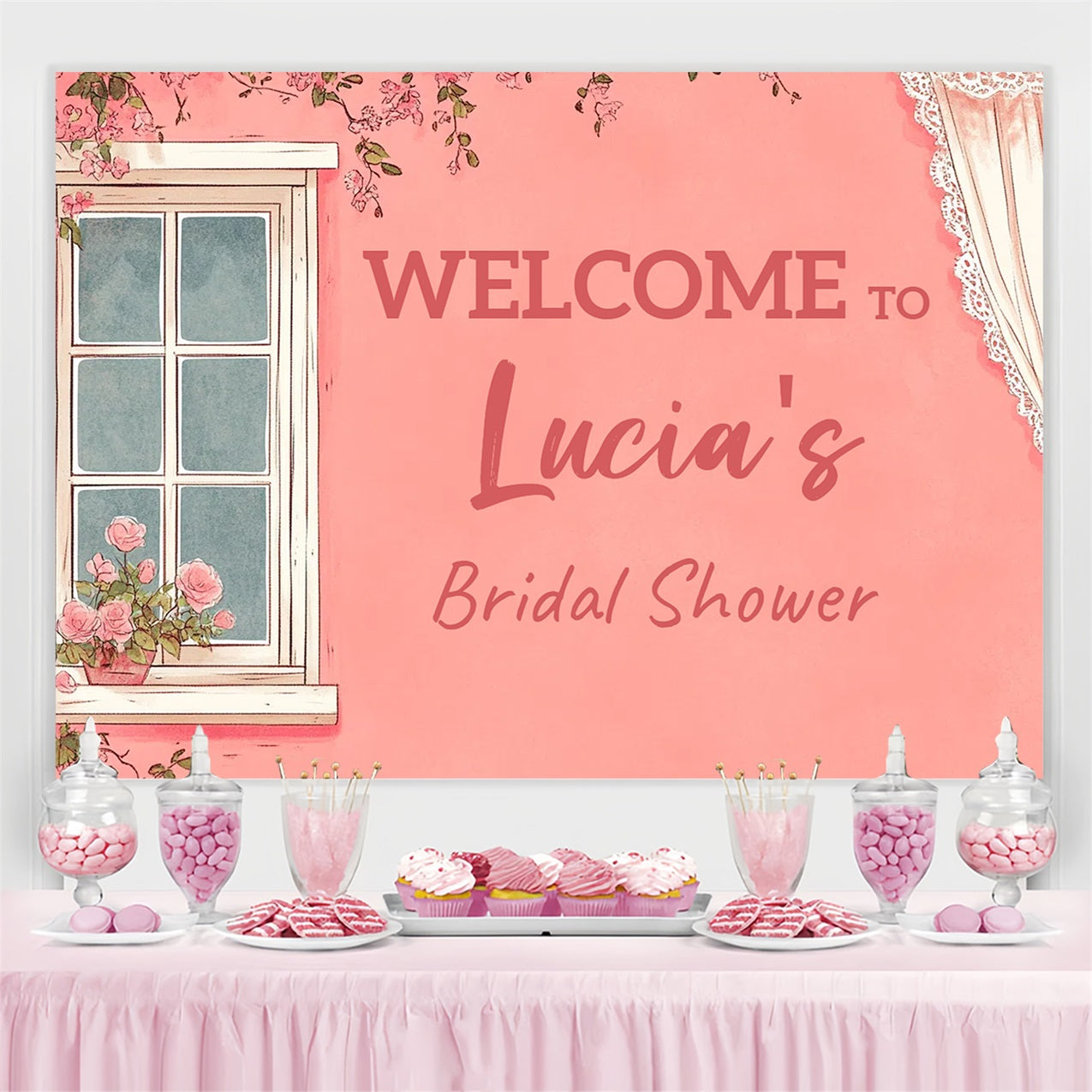 Bridal Shower Backdrops Floral Window Personalized Backdrop UK CSH3-282