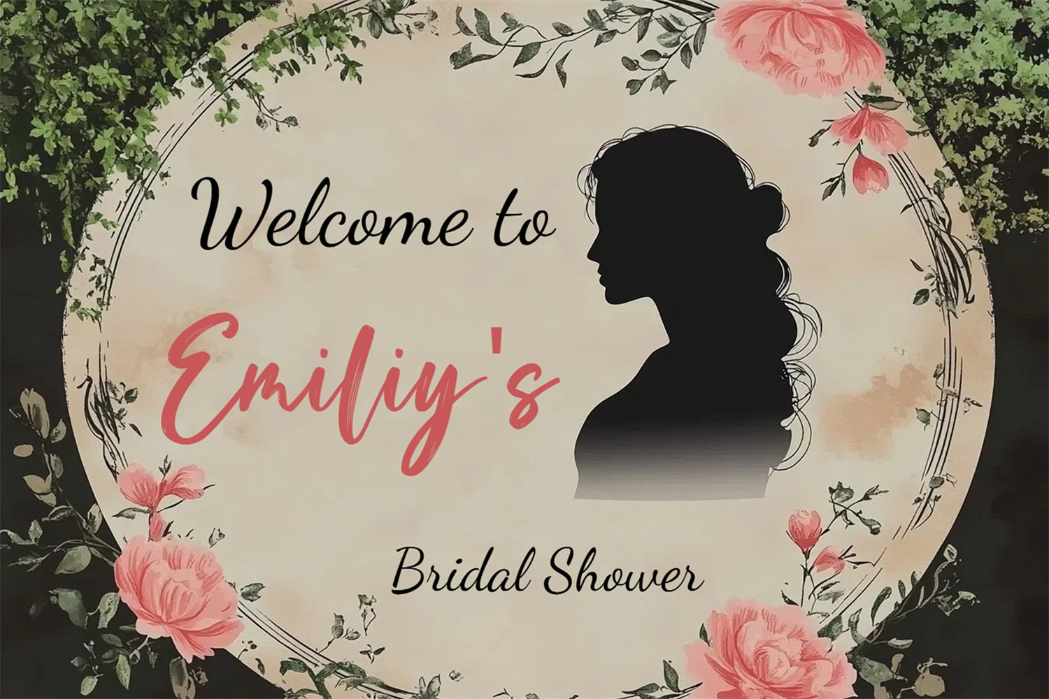 Bridal Shower Photo Backdrop Silhouette Pink Rose Customized Backdrop UK CSH3-283